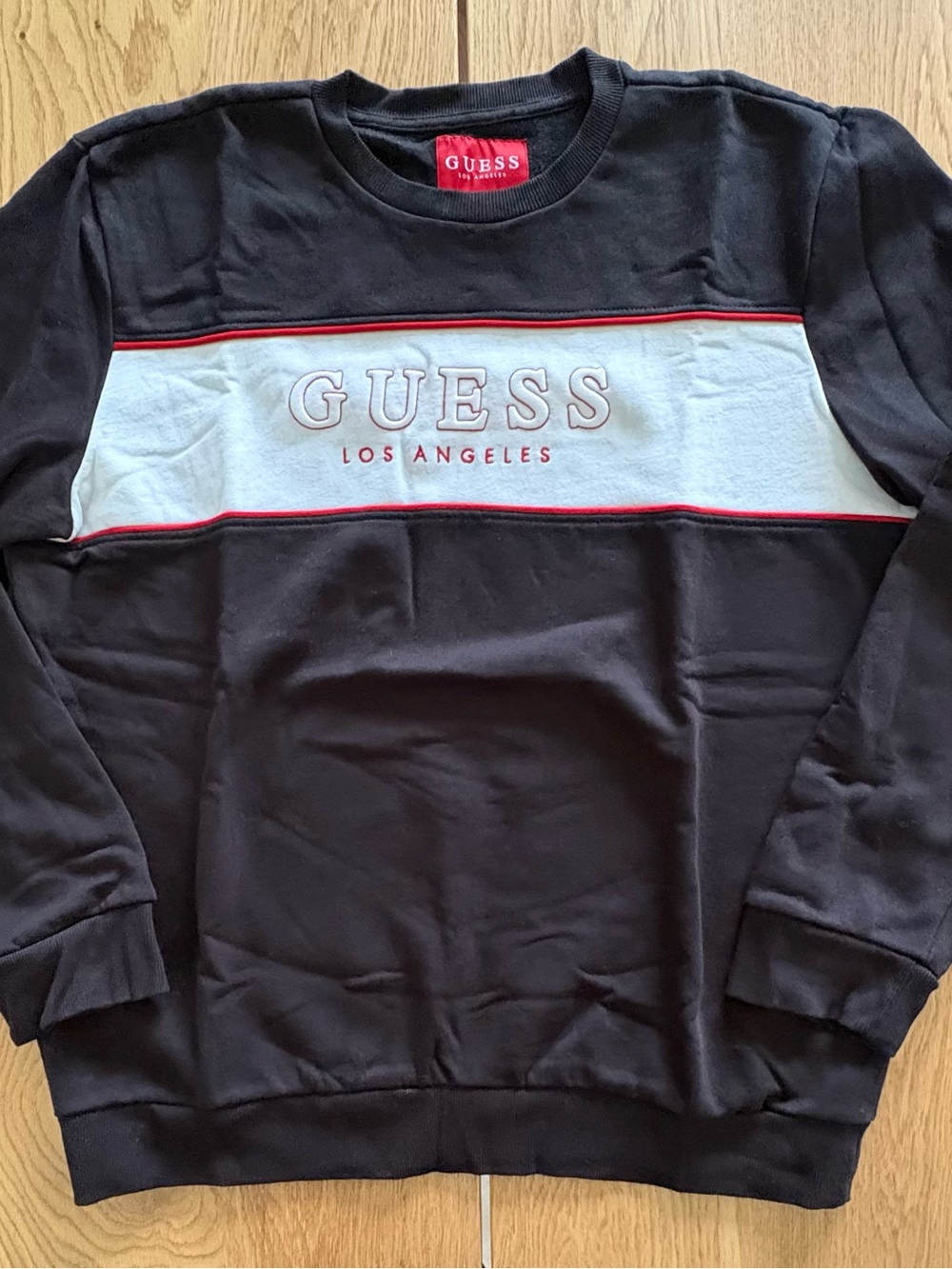 GUESS Los Angeles Sweatshirt Mens XL Black Colorblock Embroidered Logo